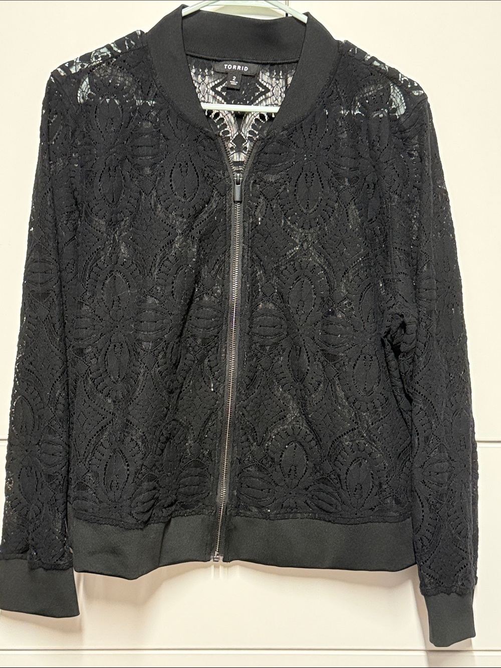 torrid Black Lace Bomber with Floral Overlay